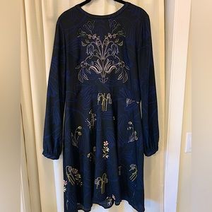 Ann Taylor LOFT Floral Dress, Dark Blue, Knee Length, Size 8